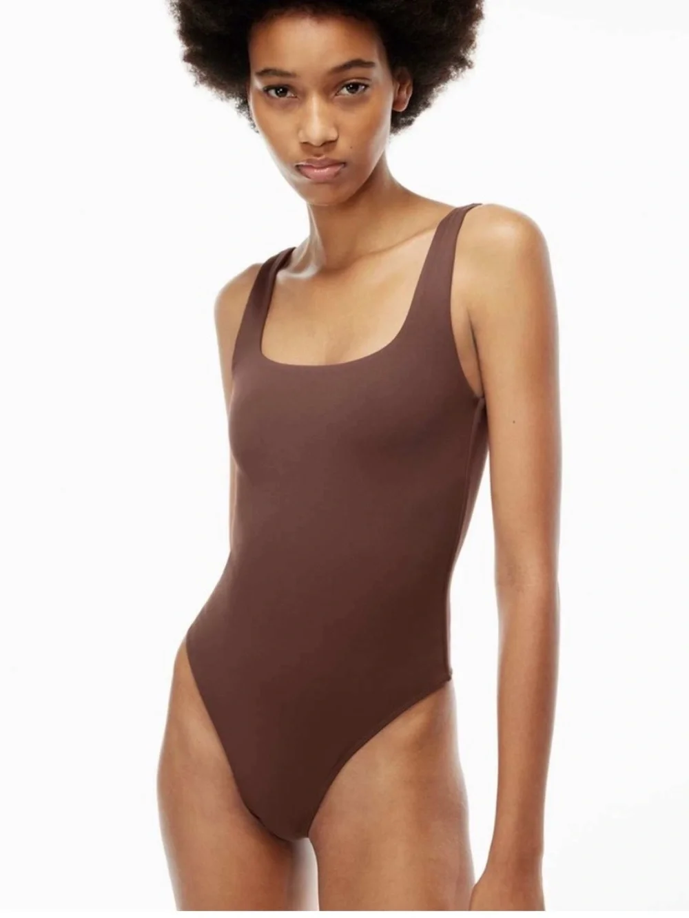Aritzia Babaton Contour Pursue Squareneck Bodysuit Brown Medium - Picture 6 of 16